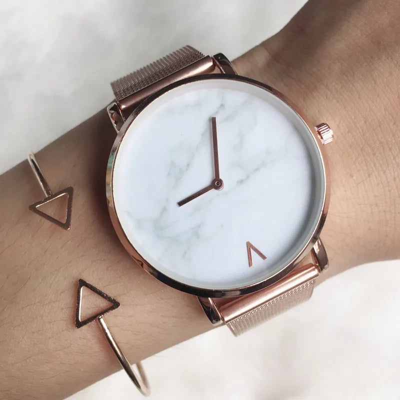 Creative Mesh Marble Quartz Watch Casual Ladies Watches Stainless Steel Watch Relogio Feminino Clock women watches luxury