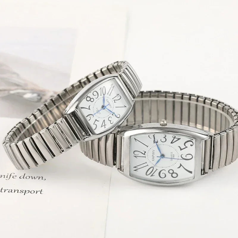 New Fashion Elasticity Watch Quartz for Women Men Couple Light Luxury Big Number Dial Wristwatch Stainless Steel Strap Clock