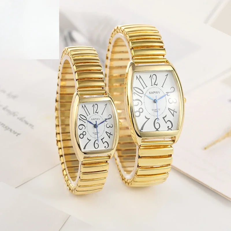 New Fashion Elasticity Watch Quartz for Women Men Couple Light Luxury Big Number Dial Wristwatch Stainless Steel Strap Clock